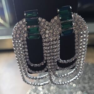 Source Unknown Silver Crystal Drop Earrings with Green Stones - Women Jewelry